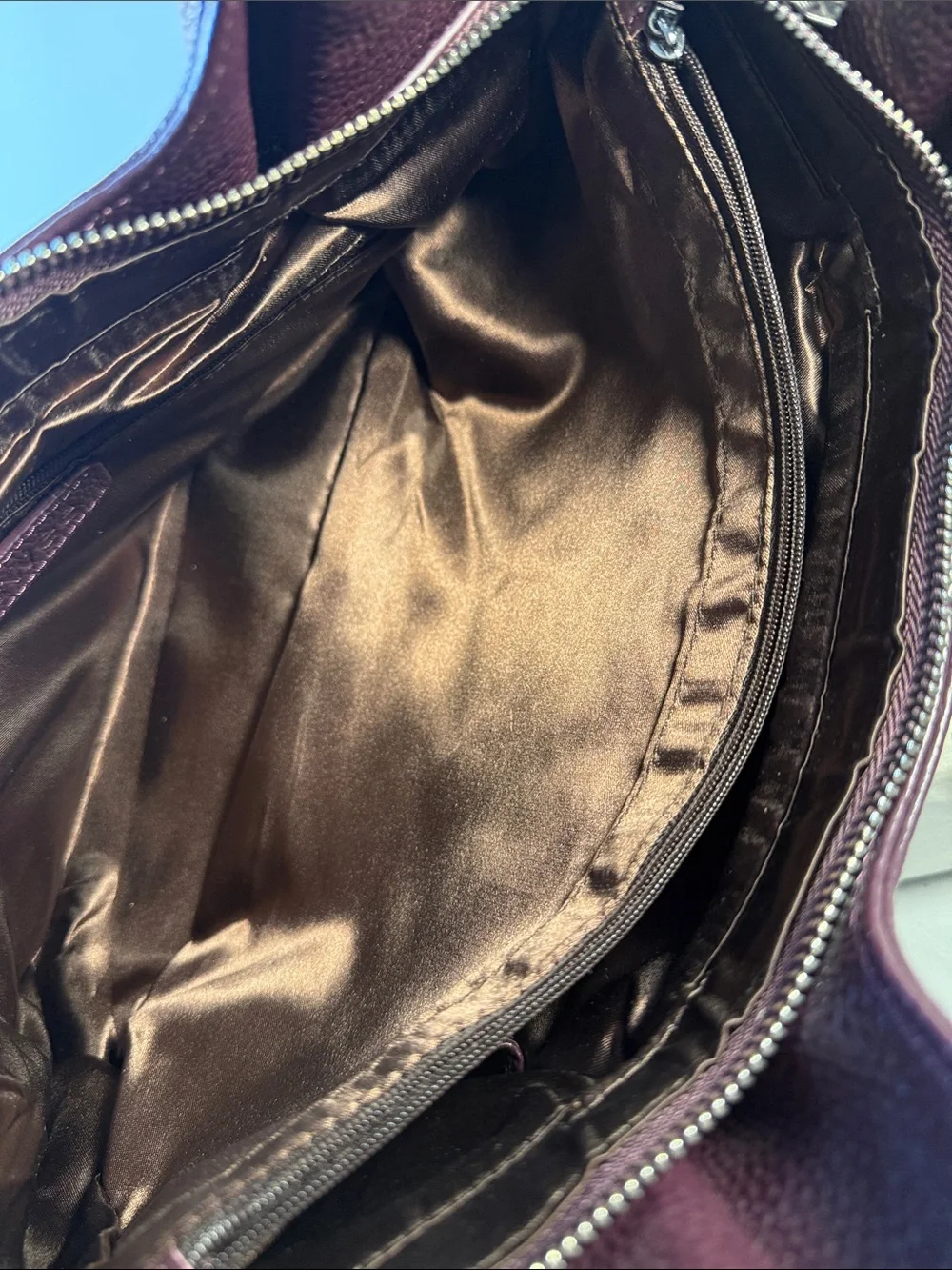 Pebbled Leather Shoulder Satchel in Deep Plum